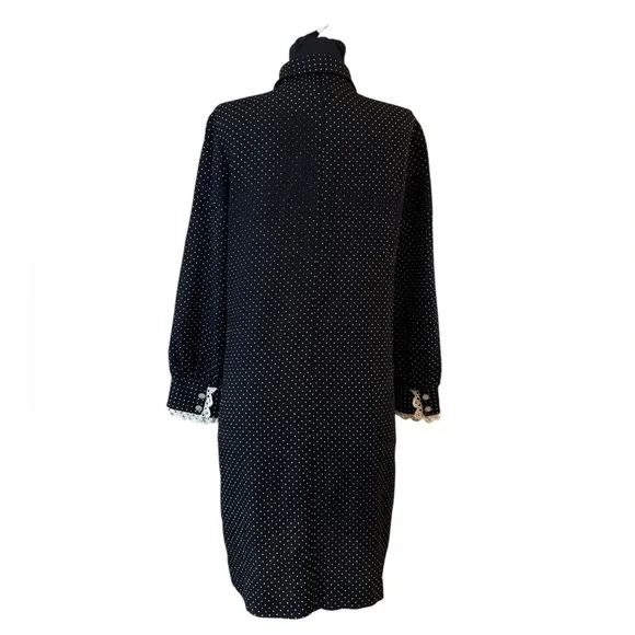 Vintage Normay Black and White Ruffled Bishop Sleeve Dress - Picture 4 of 11